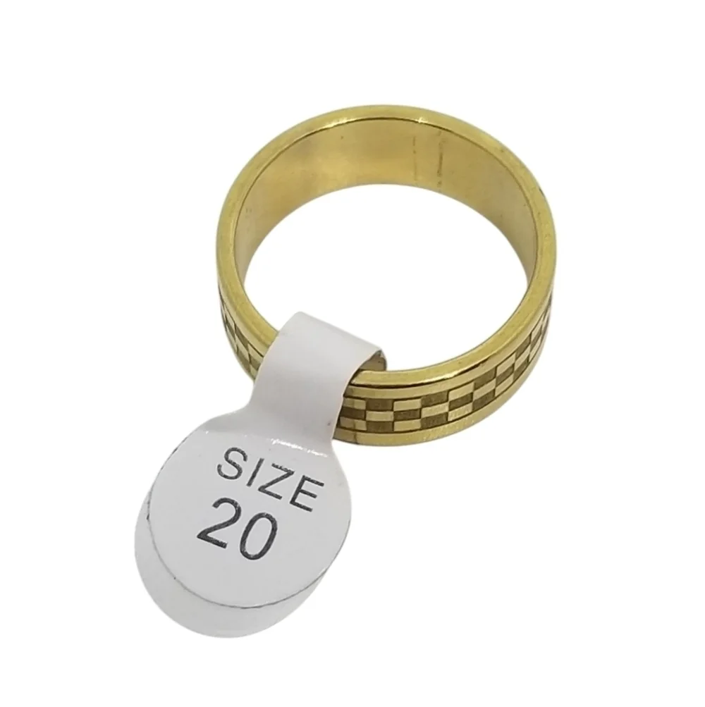 NWT MEN'S GOLDTONE CHECKER DESIGN STAINLESS STEEL BAND SIZE 10